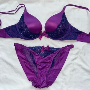 Victorias Secret Lingerie Set Purple Blue Lace 34B and M - like new!